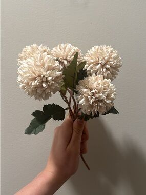 Cream Artificial Pom-Pom Flower Stem - Decorative Home Accent